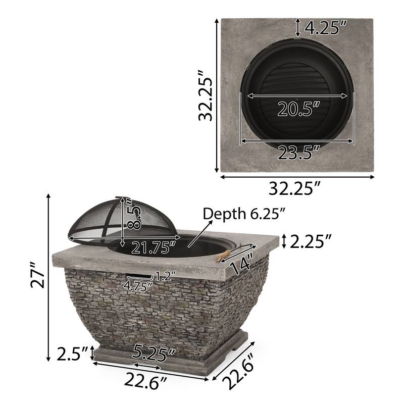 Mia Outdoor 32-Inch Wood Burning Light-Weight Concrete Square Fire Pit by Christopher Knight Home
