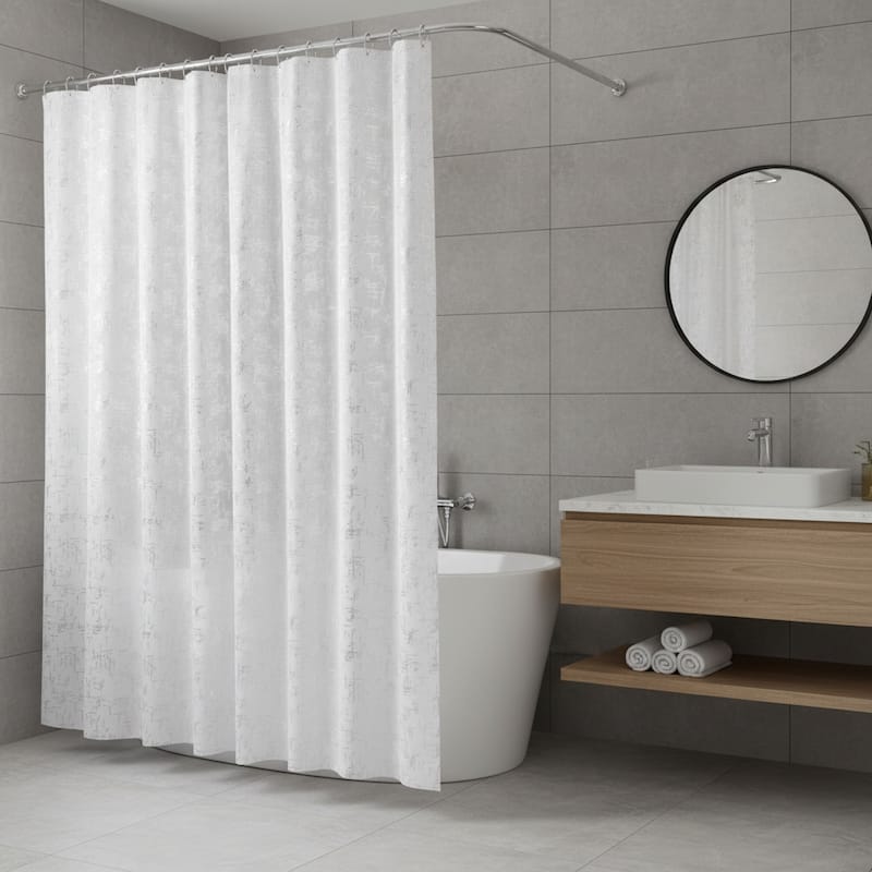 HomeRoots 72" White And Silver Abstract Shower Curtain - 70.00 in. x 72.00 in.  x 0.10 in.