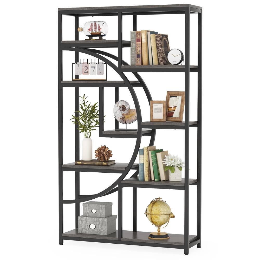 Industrial Etagere Bookcase with 8-Open Storage Shelf, Tall Geometric Book Shelves