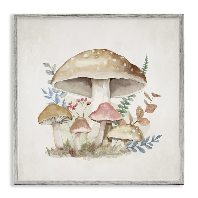 Stupell Neutral Cottage Mushrooms Framed Giclee Art Design By Mollie B. - 17 x 17 - Grey