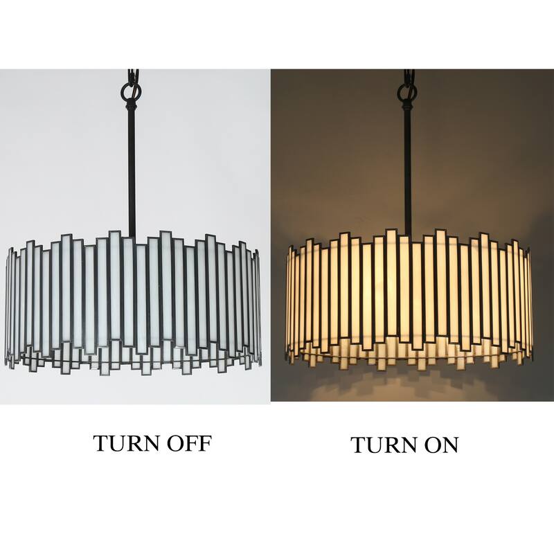 Tifany Modern Black 4-Light Drum Colored Glass Chandelier for Dining Room