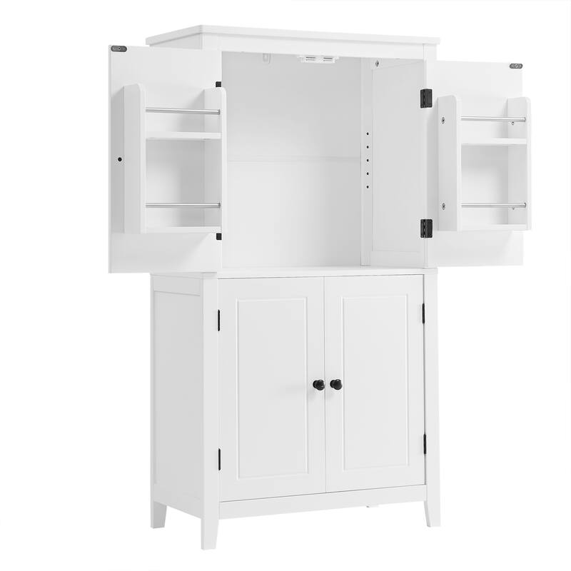 GDFStudio - Amelia Tall Freestanding Bathroom Cabinet with Adjustable Shelves and Secure Storage