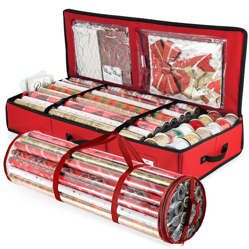Empyrean Wrapping Paper Storage Container - 2 Pack Medium + Small - Red