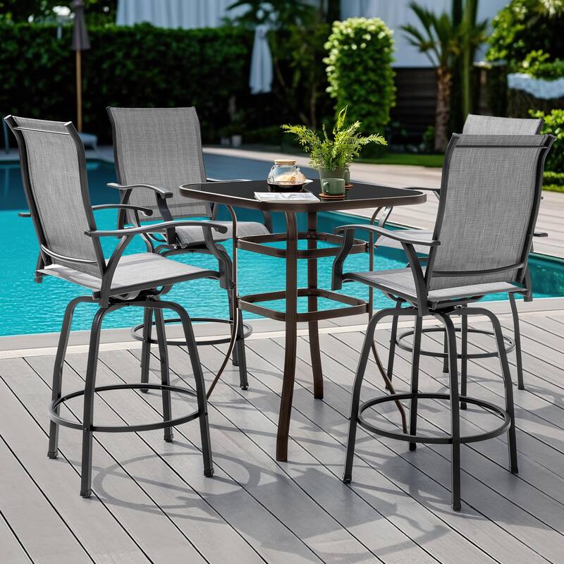 Outdoor 5-Piece Textilene Bar Set, Swivel Bar Stools and Bar Table