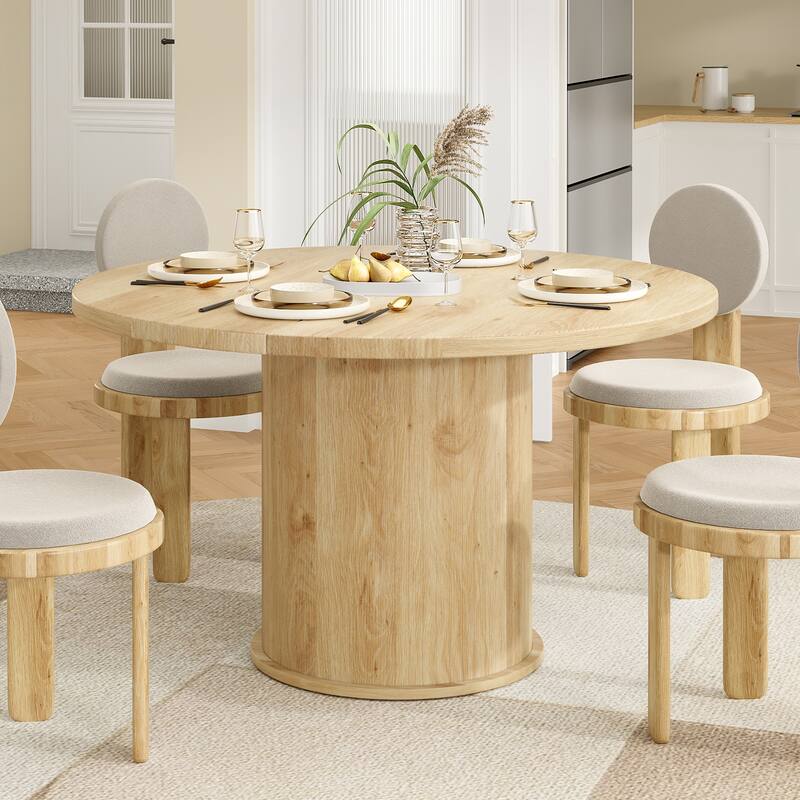 43" Round Dining Table for 4 People, Small Kitchen Dining Table with Wood Top and Sturdy Metal Pedestal Base