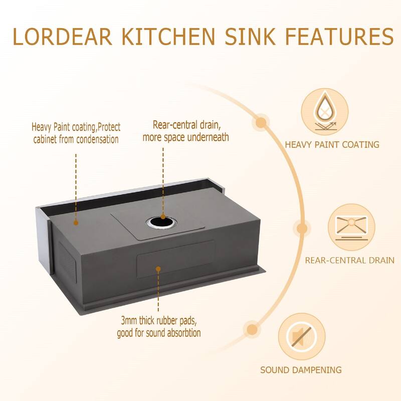Lordear 33/30/36 inch Farmhouse Kitchen Sink Workstation Single Bowl Stainless Steel Sink Basin