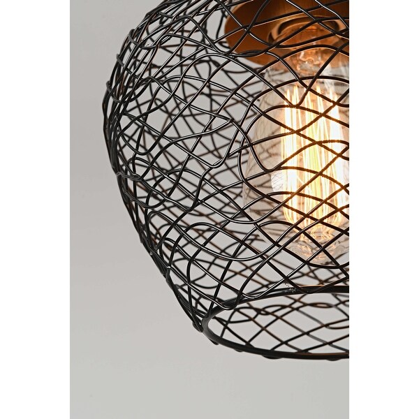 Edita 1-light Black and Brushed Brass Finish Woven Wire Cage