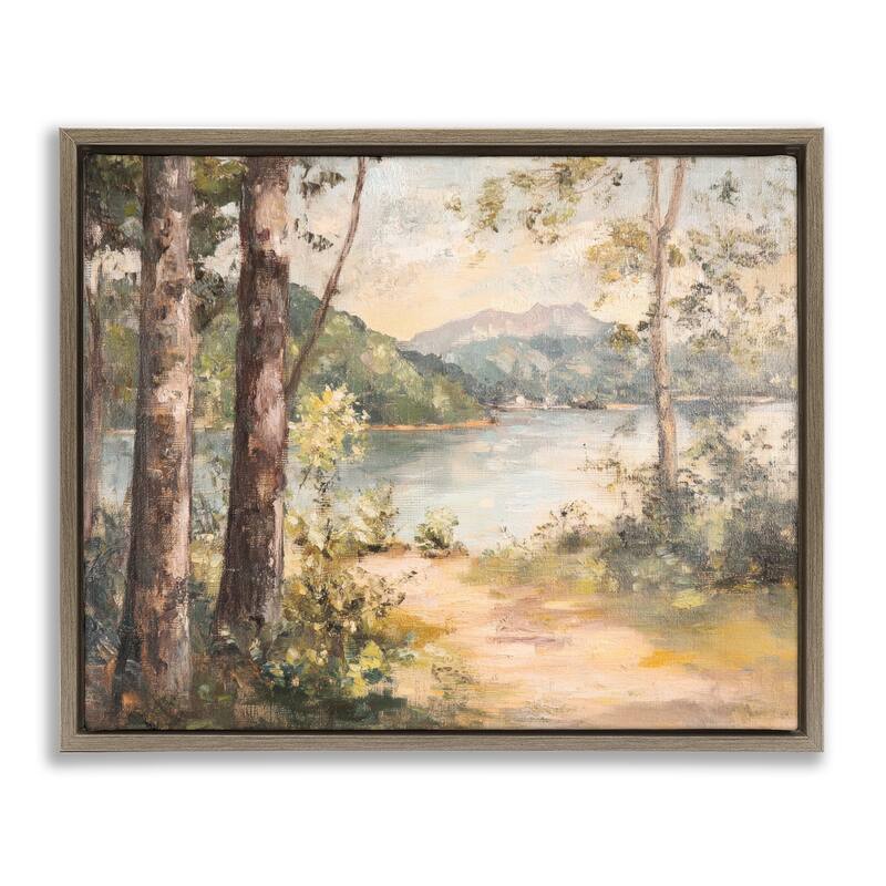 Stupell Peaceful Lakeside Landscape Framed Floater Canvas Wall Art Design By Petal Prints Design - 31 x 25 - Brown