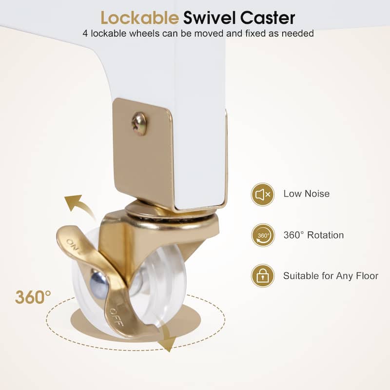 White Rolling Trolley Cart with Cabinet & Lockable Wheels - 13.8"D x 18.89"W x 31.7"H