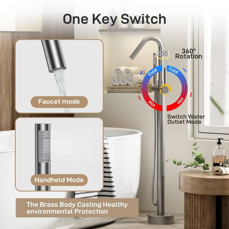 Freestanding Bathtub Faucet, Floor-Mount Tub Filler Chrome