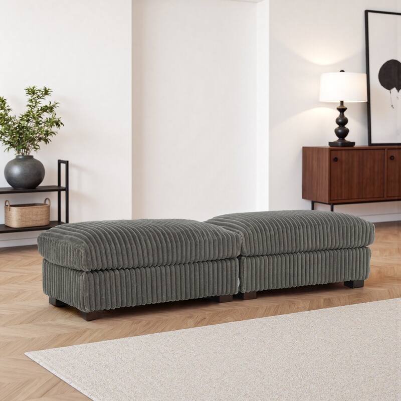 40" Oversized Plush Flannel Upholstered Ottoman Footstool Set of 2 - Light Grey