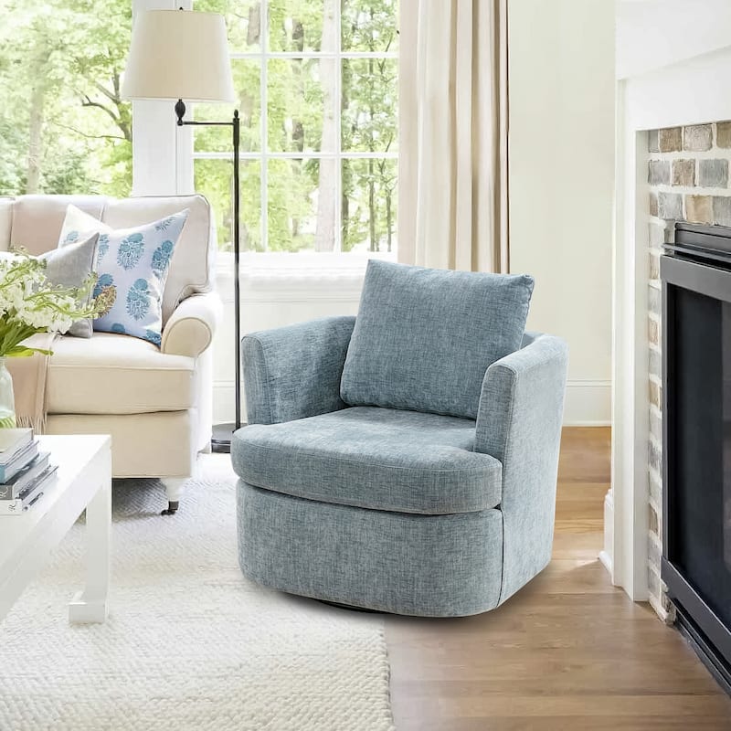 Modern Chenille Upholstered Swivel Accent Barrel Chair Set Modern Swivel Armchair for Living Room