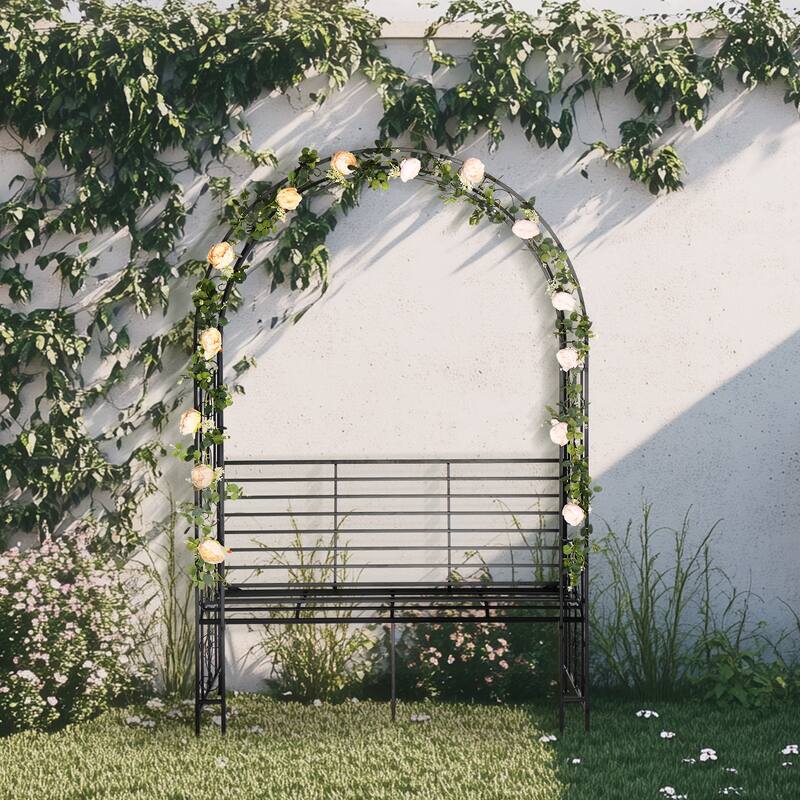 79.5” High Black Metal Garden Trellis for Roses Climbing Flowers Vines and Outdoor Gardens - 53.4” x 23” x 79.5”