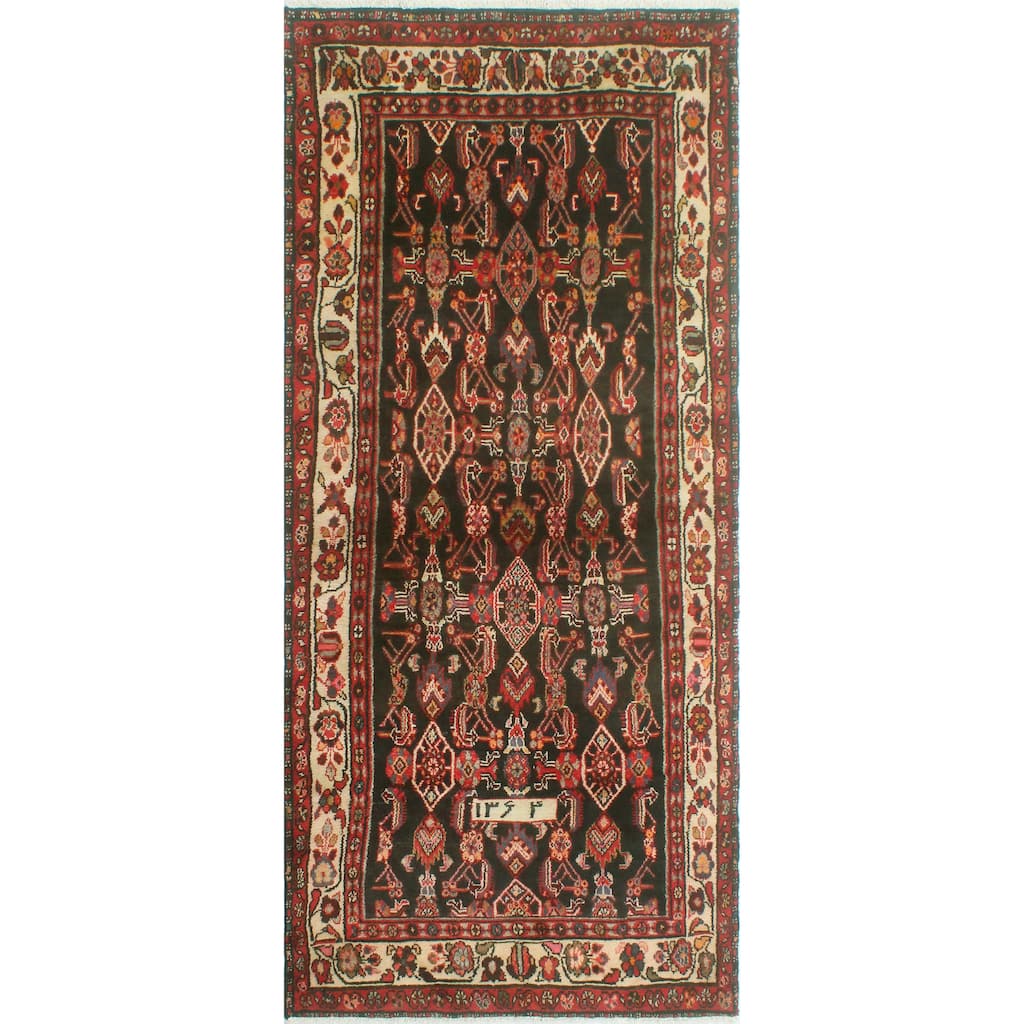 Fine Vintage Distressed Nelson Charcoal/Ivory Runner - 3'8" x 8'9"