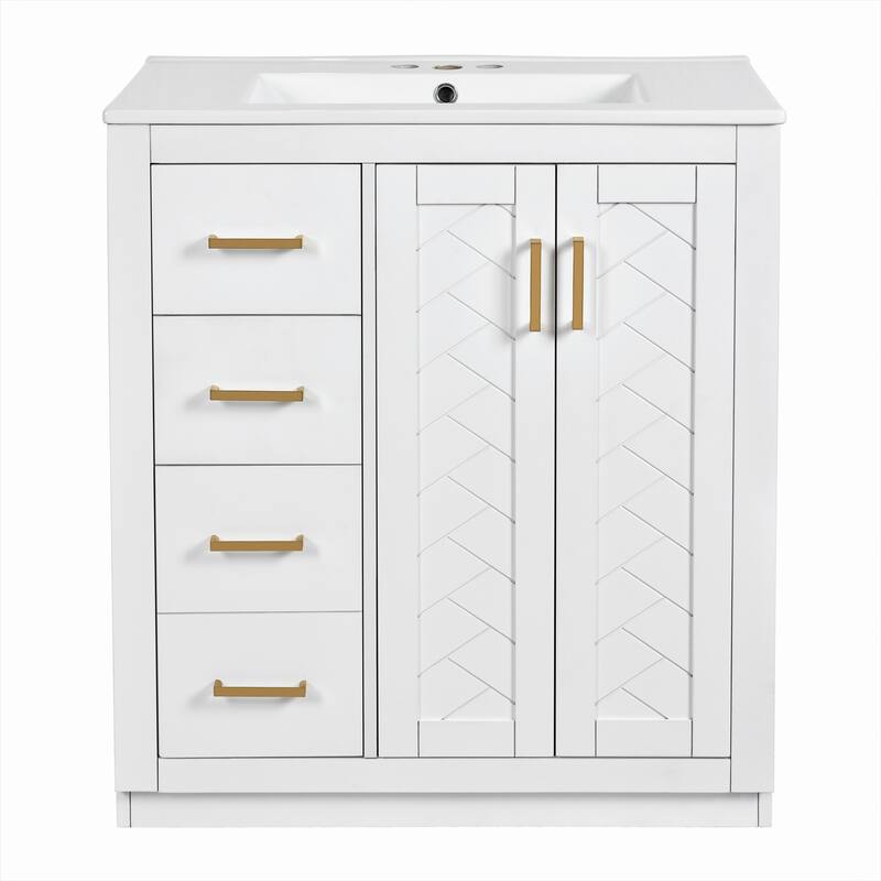 30" Bathroom Vanity with Ceramic Sink - White