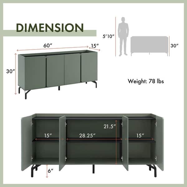 dimension image slide 1 of 2, 247 Shop At Home Modern 60-inch 6-Shelf Dining Buffet and Sideboard with Metal Legs