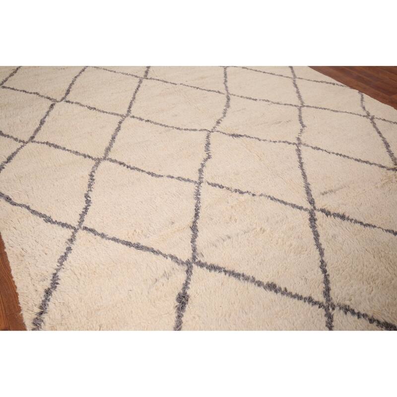 All-Over Trellis Moroccan Area Rug Handmade Wool Carpet - 5'10" x 9'0"