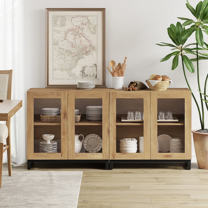 WAMPAT Multifunctional Sideboard Buffet Cabinets with Glass Doors, Modern Sideboard with Adjustable Shelf, Coffee Bar Cabinet