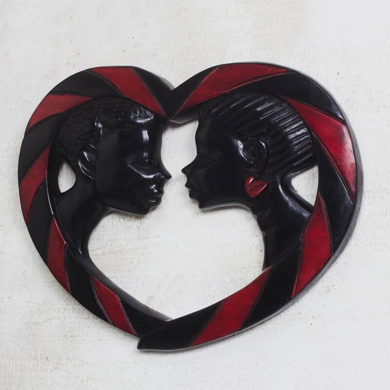Novica Handmade Passionate Lovers Wood Wall Sculpture