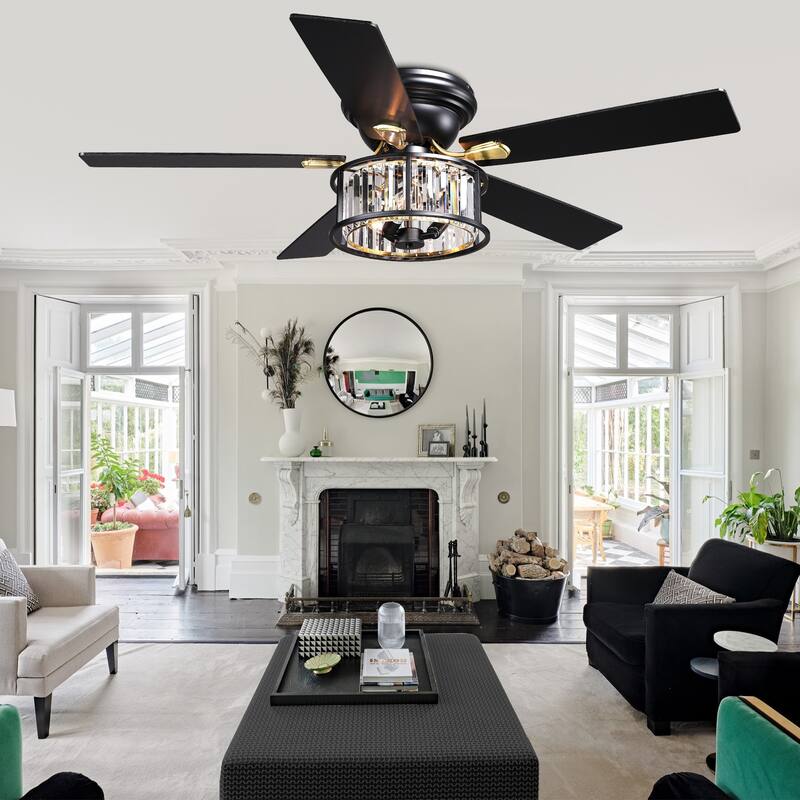 Bella Depot 52" Modern Flush Mount Ceiling Fan with Light and Remote Control 6-speed Glass Caged Shade - 52 Inches