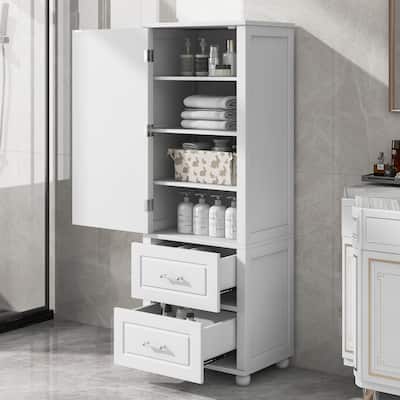 GDFStudio - Rowan Tall Freestanding Bathroom Storage Cabinet with Two Drawers and Adjustable Shelf