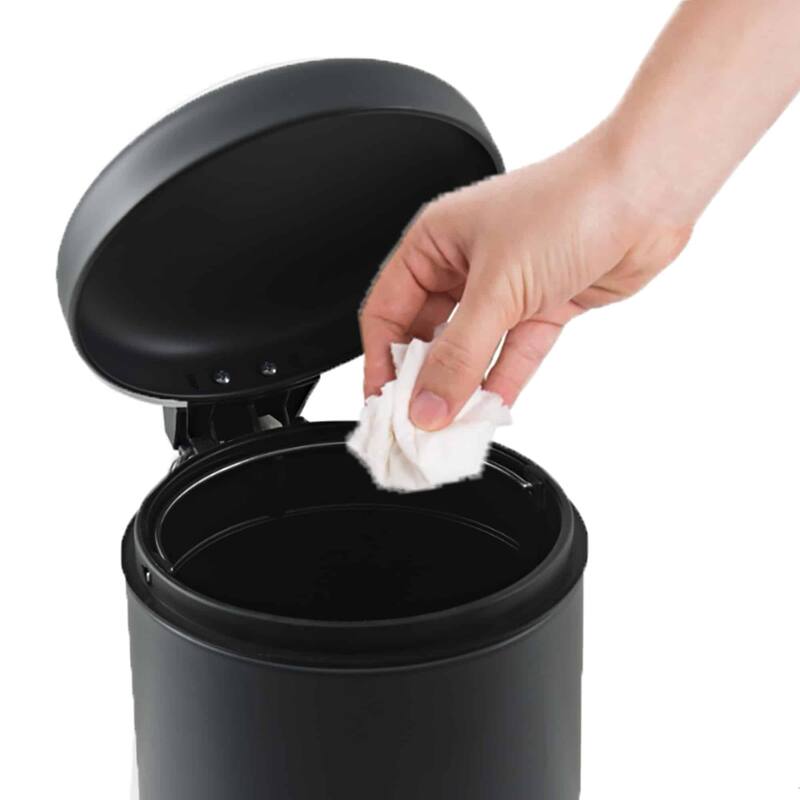 Evideco Soft Close Small Round Metal Bathroom Floor Step Trash Can - 3 liters - 0.8 gal