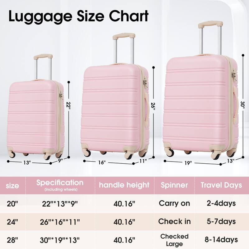 3 Piece Luggage Set ABS Hardside Lightweight Suitcase Set with Spinner Wheels and TSA Lock, 20" 24" 28" Luggage Case