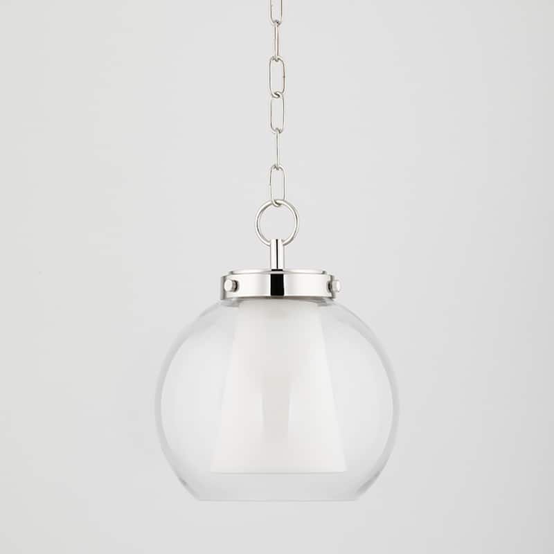 Mitzi by Hudson Valley Sasha 10-inch LED Pendant with Clear Glass Outer, White Belgian Linen Inner