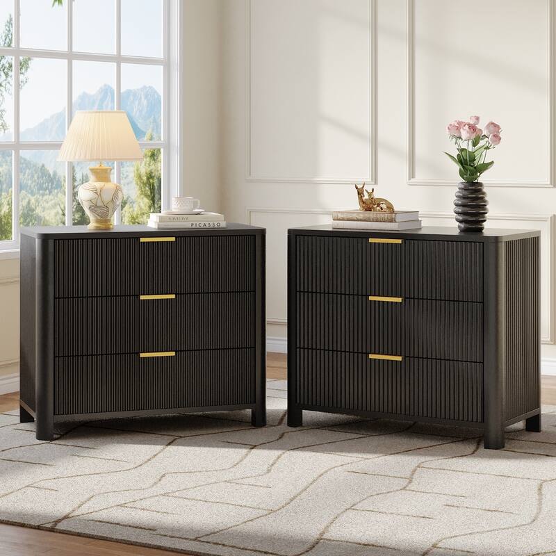 Wide Night Stand with 3 Drawers, 31.5-Inch Oversized Nightstand