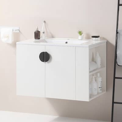 Bathroom Vanity with Sink, 2 Doors & Open Storage Shelf