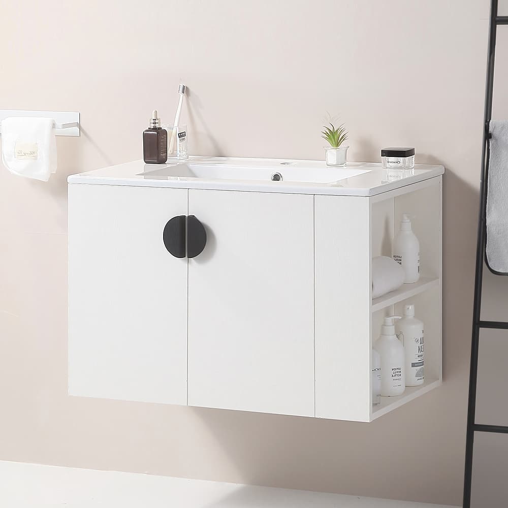 Bathroom Vanity with Sink, 2 Doors & Open Storage Shelf