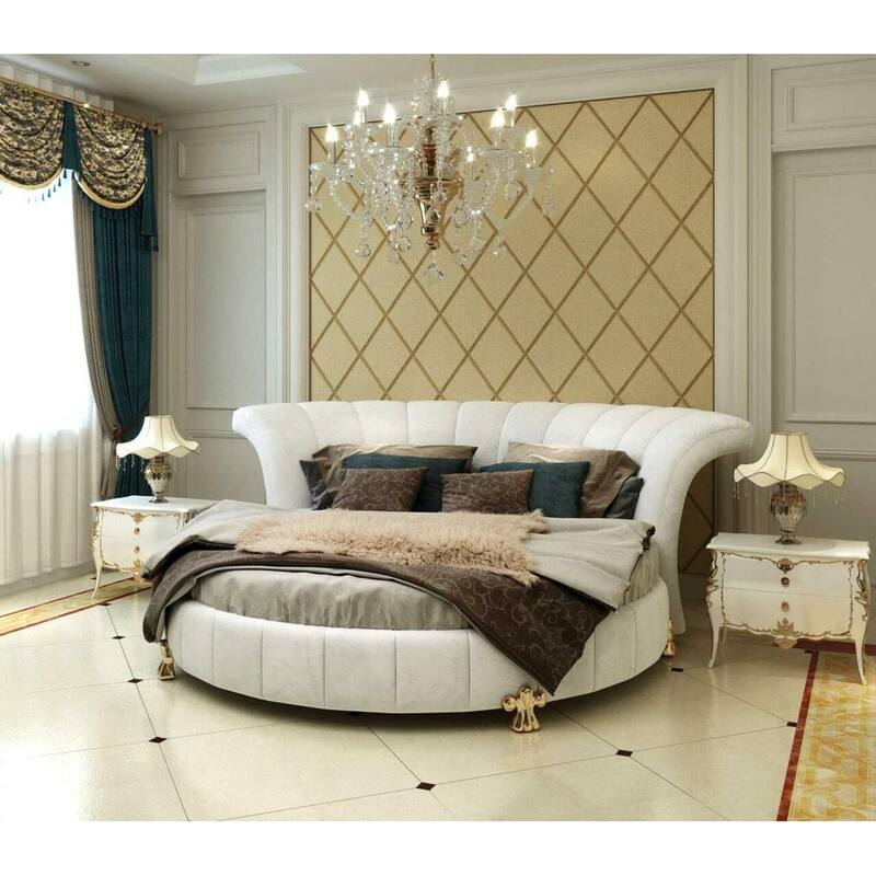 Sofacraft White Faux Leather Venetian Round King Size Bed