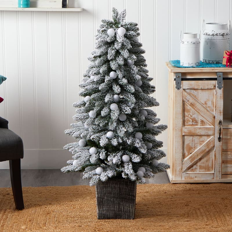 4Ft Pre-Lit Artificial Christmas Tree with Globe Lights & Planter - Holiday Home Decor - Multicolor - 48