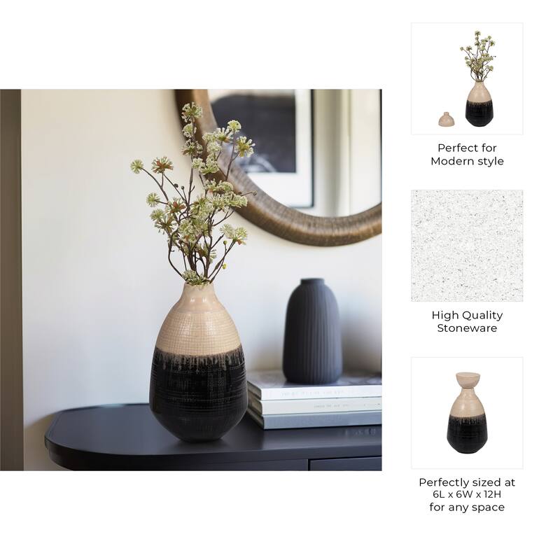 Sagebrook Home Alondra Unique Stoneware Vase with Lid, White, Novelty, Two-tone, Enrich Your Home Decor