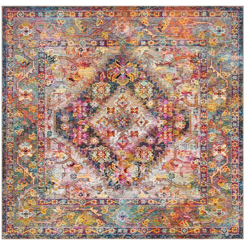 SAFAVIEH Crystal Aili Vintage Boho Oriental Rug - 7' Square - Navy/Light Blue - Square