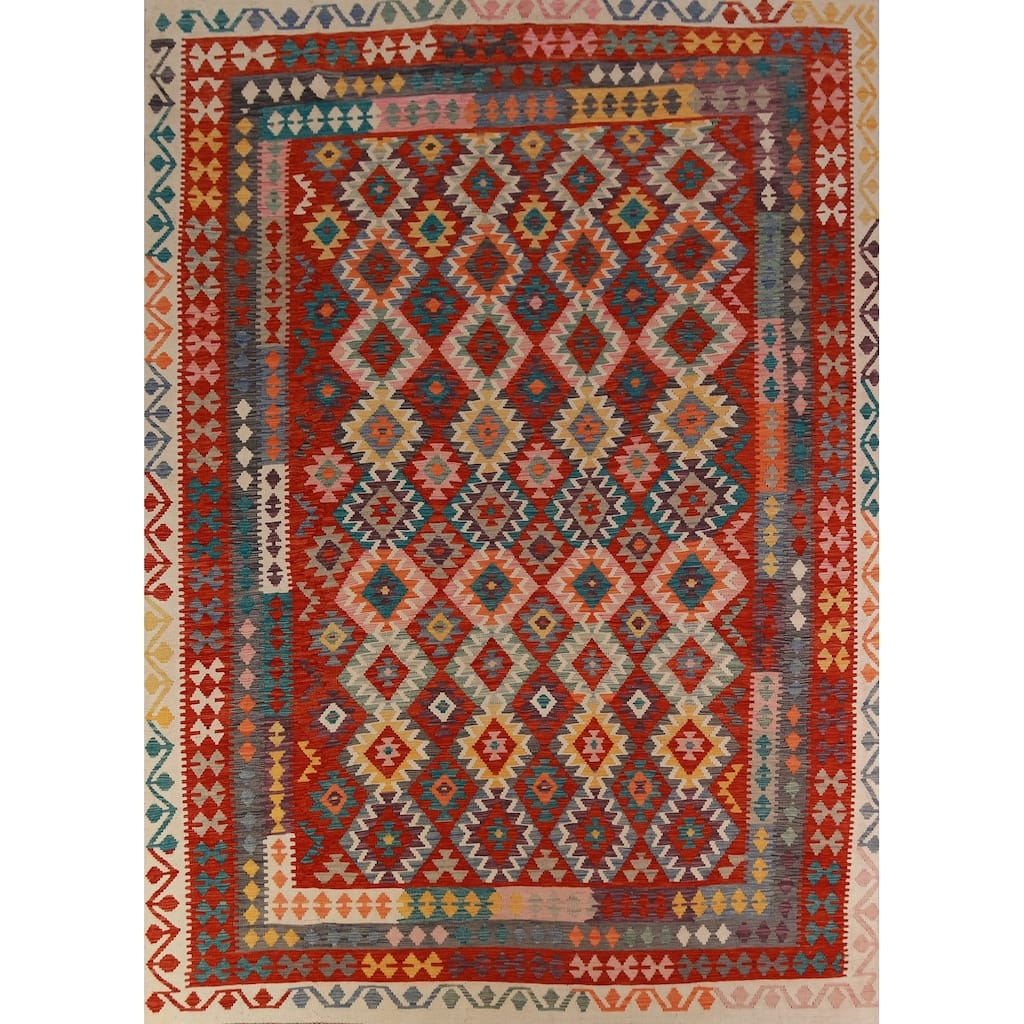 Kilim Oriental Area Rug Flatweave Reversible Tribal Wool Carpet - 8'8"x 11'4"
