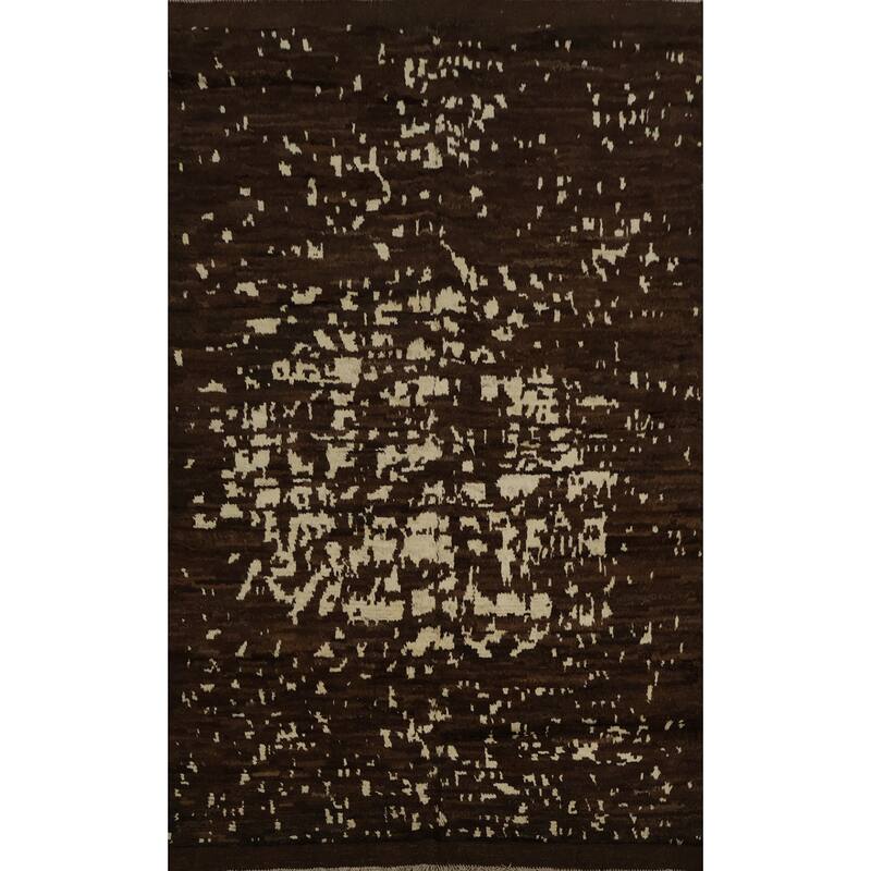 Hand Knotted Oriental 100% Wool Carpet Tribal Abstract Brown Moroccan Area Rug - 8' 7'' X 6' 0''