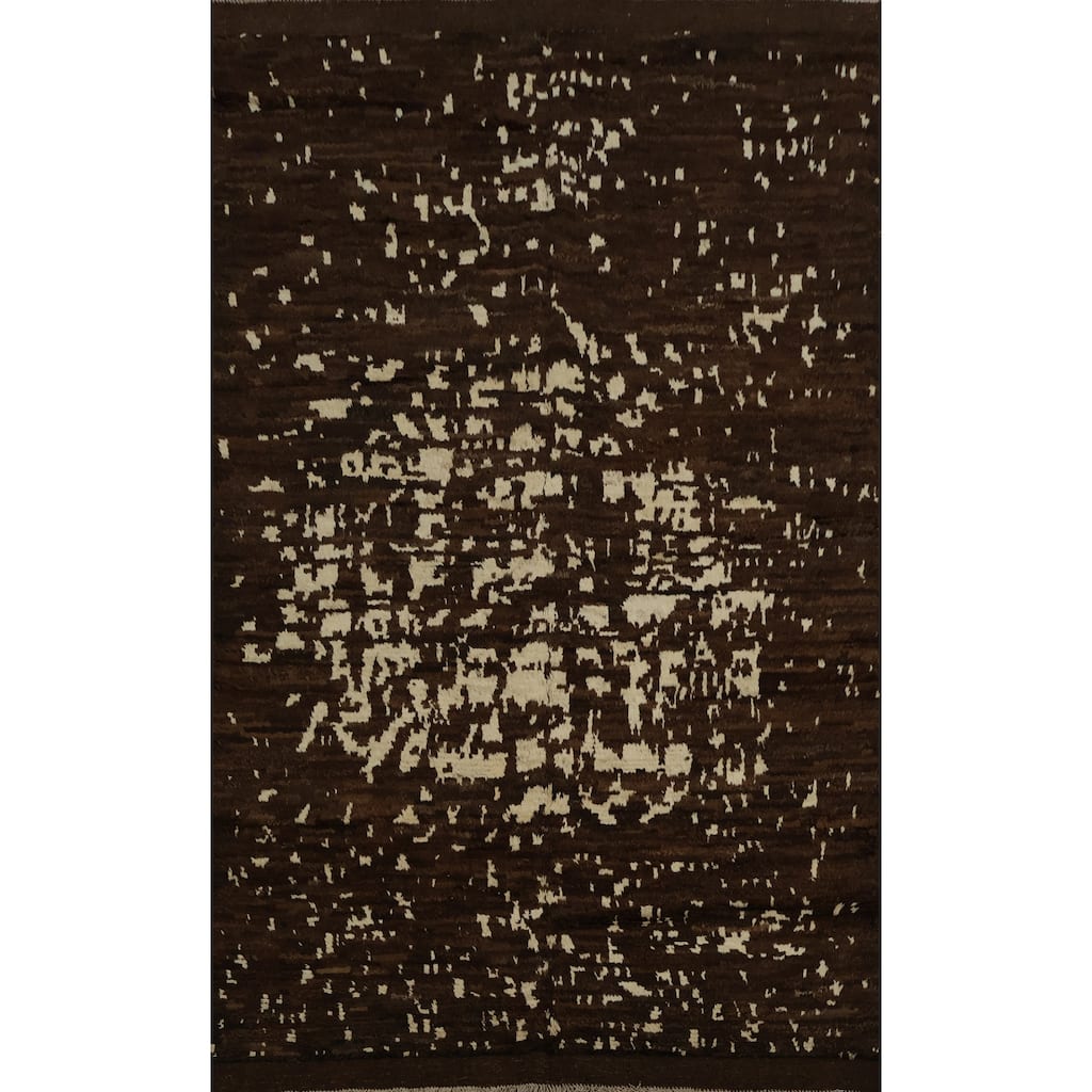 Hand Knotted Oriental 100% Wool Carpet Tribal Abstract Brown Moroccan Area Rug - 8' 7'' X 6' 0''