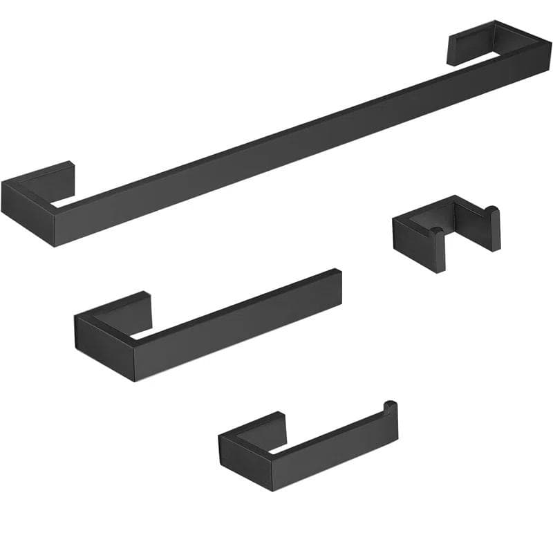 Wall Mounted 4-Piece Bathroom Hardware Set in Stainless Steel - Black