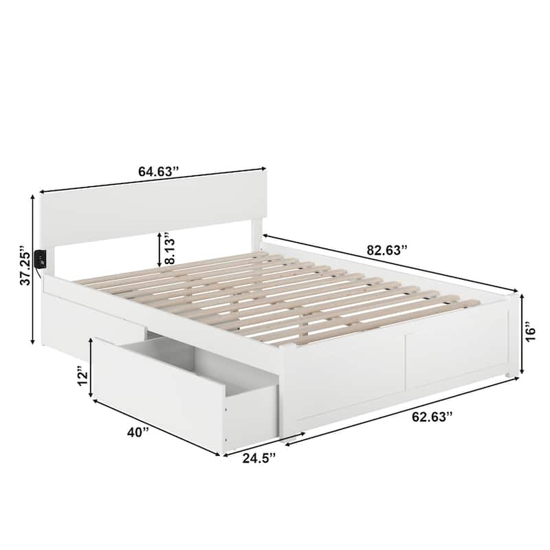 Orlando Queen White Paneled Platform Bed with 2 Drawers