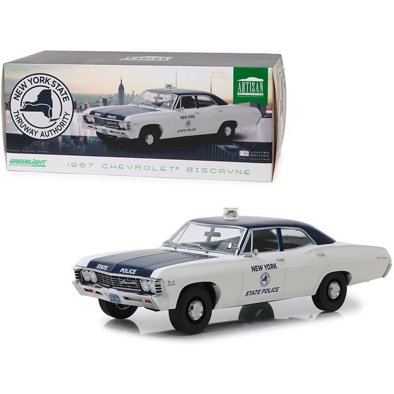 shop 1967 chevrolet biscayne cream and blue new york state police 1 18 diecast model car by greenlight overstock 30081218 1967 chevrolet biscayne cream and blue new york state police 1 18 diecast model car by greenlight