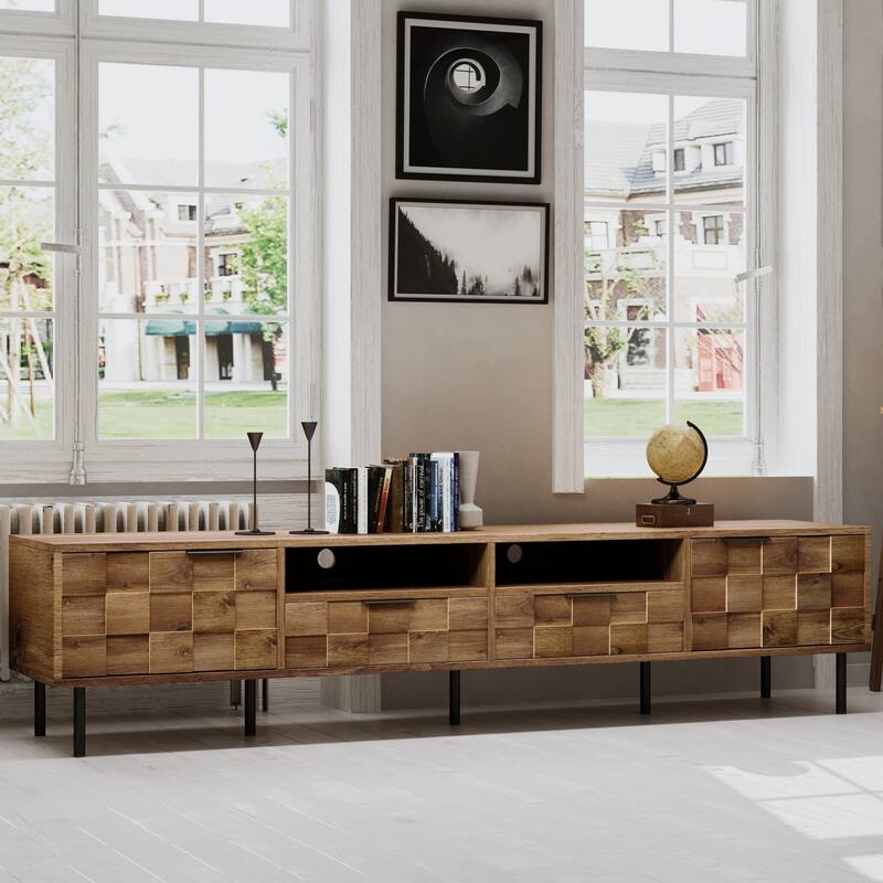 Mid Century TV Stand Antique TV Stand, for TVs up to 85" with 2 Drawers and 4 Lockers, for Living Room, Bedroom, Natural