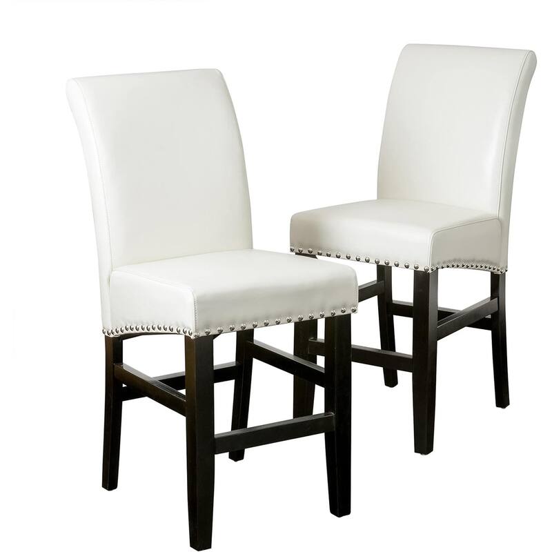 Modern Dining Chair Leather Counter Stool With Nail Head Decoration And High Back Design, for Dining Room, 2-piece Set