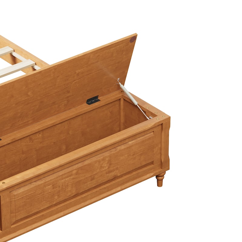 GDFStudio - Traditional Solid Wood Sleigh Bed Frame with High Paneled Headboard & Storage Chest Bench, No Box Spring Needed