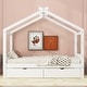 preview thumbnail 2 of 15, Full Size House Platform Bed with 2 Drawers,Headboard and Footboard, Roof Design, White