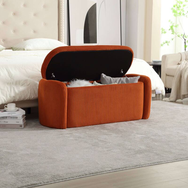 Bedroom End Bench,Upholstered Fabric Storage Ottoman with Safety Hinge, Entryway Padded Footstool,