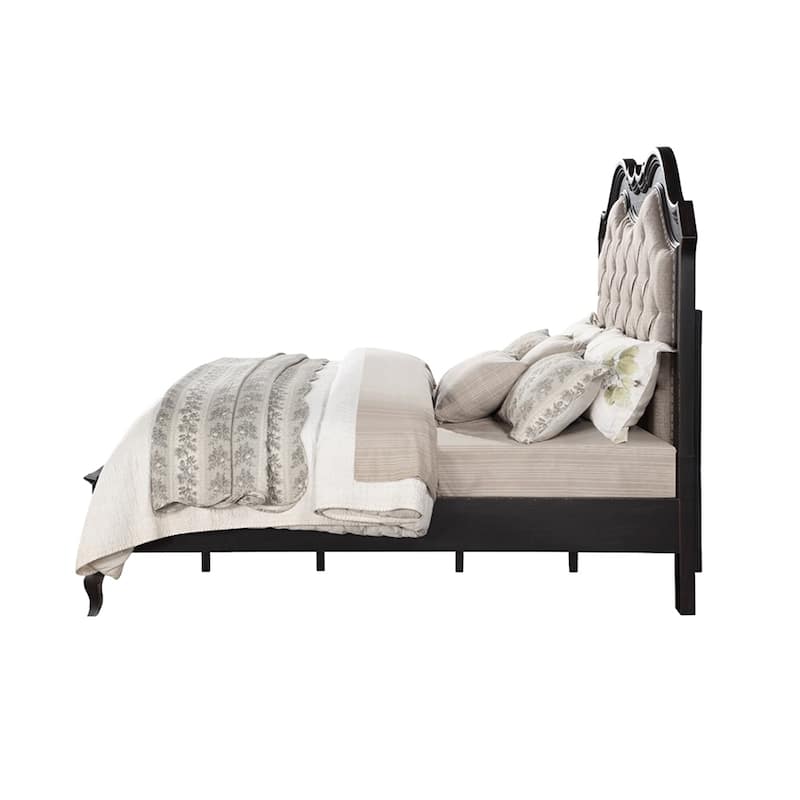Upholstered Bed in Beige and Antique Black