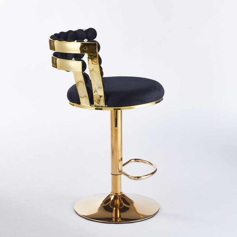 Set of 2 Modern Bar Chair with Golden Color Iron Tube Legs, Soft Cushions and Comfortable Backrest