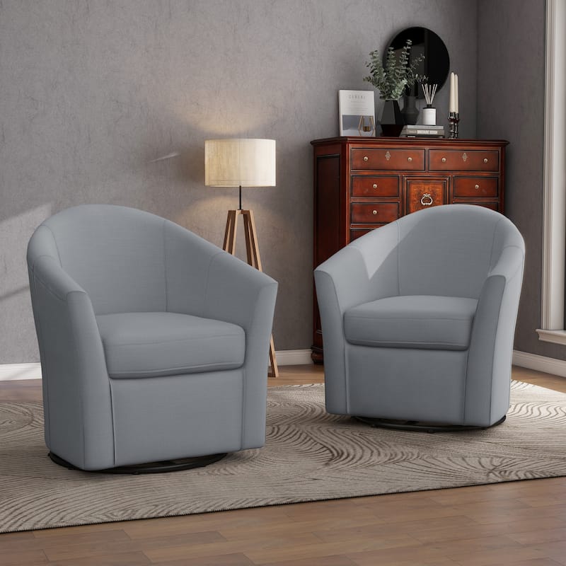 2 Set Modern Upholstered Swivel Barrel Chair Living Room Accent Chair - Light Gray/Linen