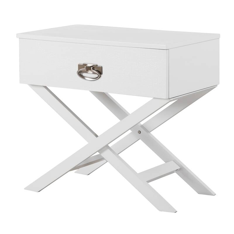 Croc Textured Drawer Front Bedroom Cabinet Bedside Table with Single Drawer Storage Nightstand for Bedroom - White